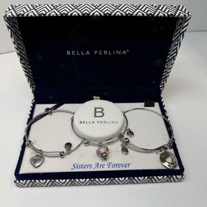 Bella Perlina SISTERS ARE FOREVER 3 Piece Silver Tone Bangle Bracelet Set New